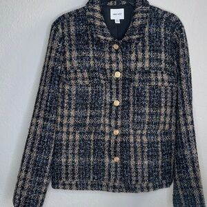 Nine West Women's‎ Plaid Tweed Blazer - Black and Tan